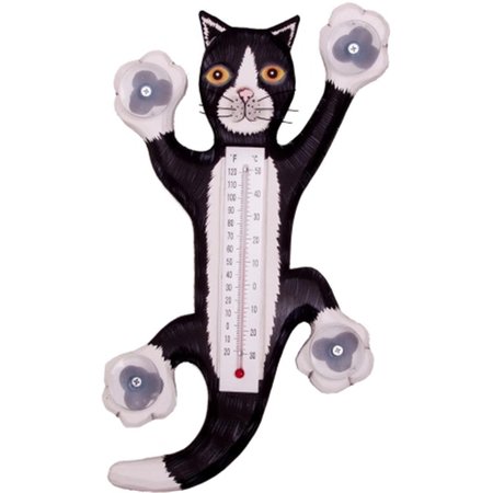 SONGBIRD ESSENTIALS Climbing Black and White Cat Small Window Thermometer SE2170901